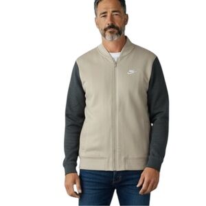 NIKE Vintage 1990’s Full Zip Two Tone Cotton Jacket in Cream / Gray Size Med